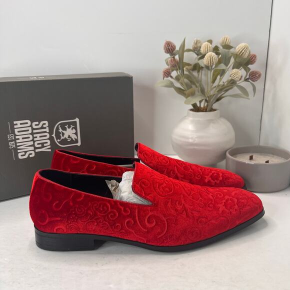 Stacy Adams Saunders Debossed Velour Slip on Loafer Red Men\'s 11.5M